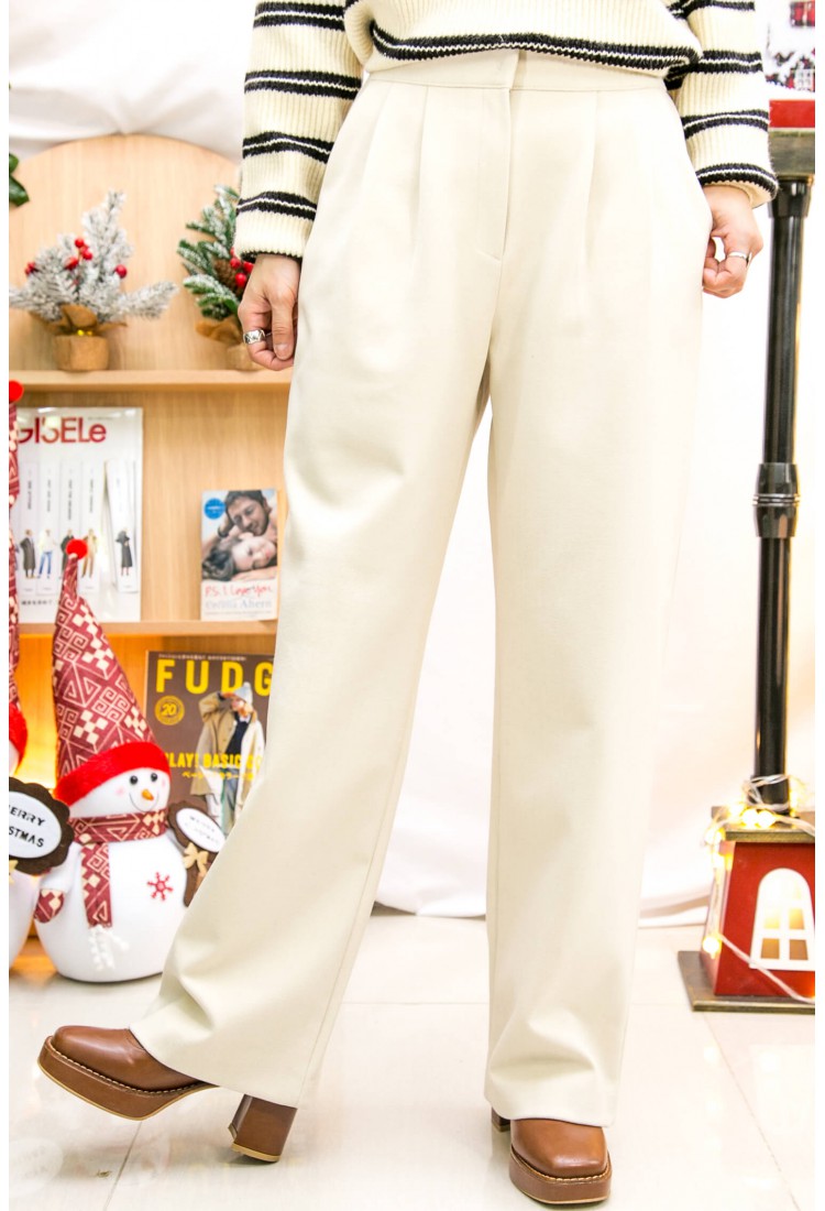 2215-1230A( 這是size S）- 氣質感 - 後腰橡根 ‧ 前腰扣打摺 ‧ 暗直紋絨絨料直腳褲 (韓國)  0